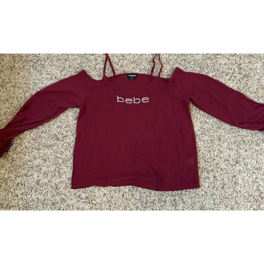 Bebe Womens Top Sz M Embellished Rhinestones Burgundy Spaghetti Straps